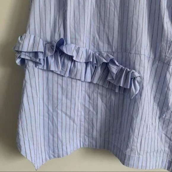 Trouve blue stripes asymmetrical ruffles trapeze blue sleeveless tank top Small - Picture 2 of 6